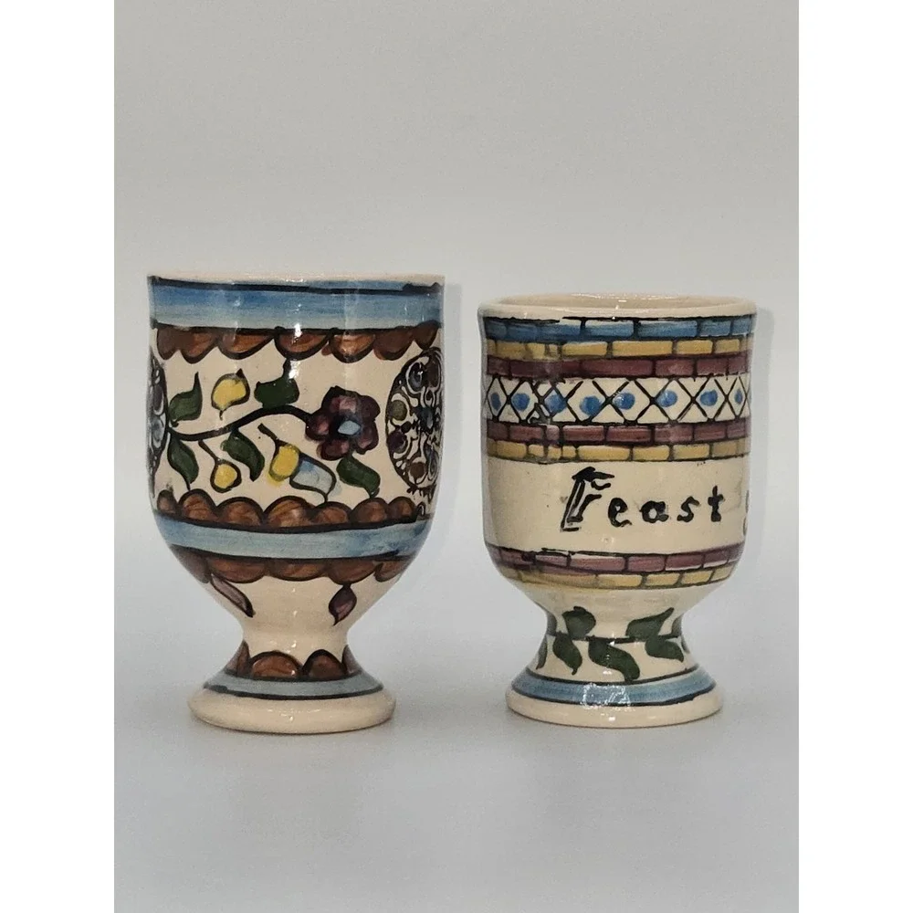 Christian Feast of Tabernacles October 1988 Hand Painted Ceramic Goblet Set of 2
